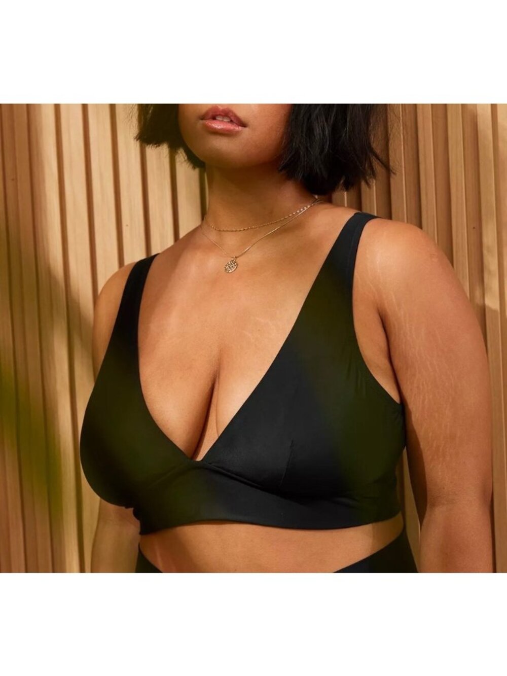 AERIE Plunge Longline Triangle Bikini Top Sz XXL True Black Padded Swimwear